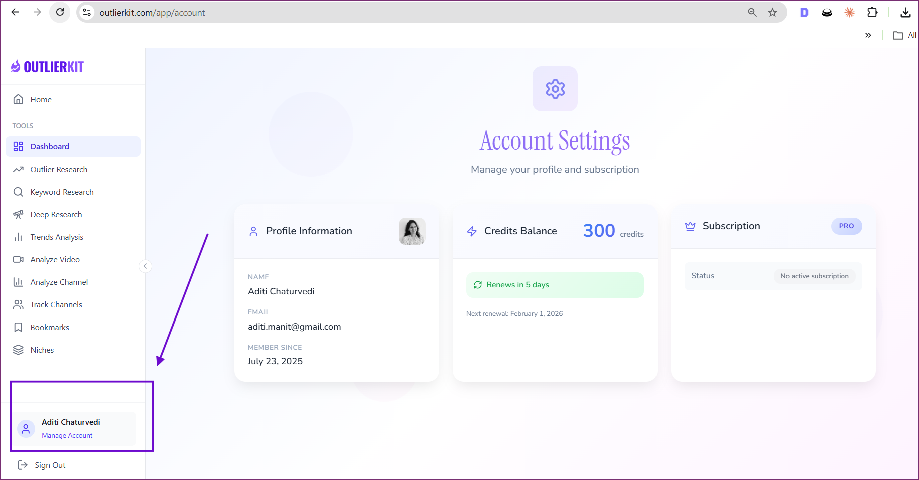 Account Settings page