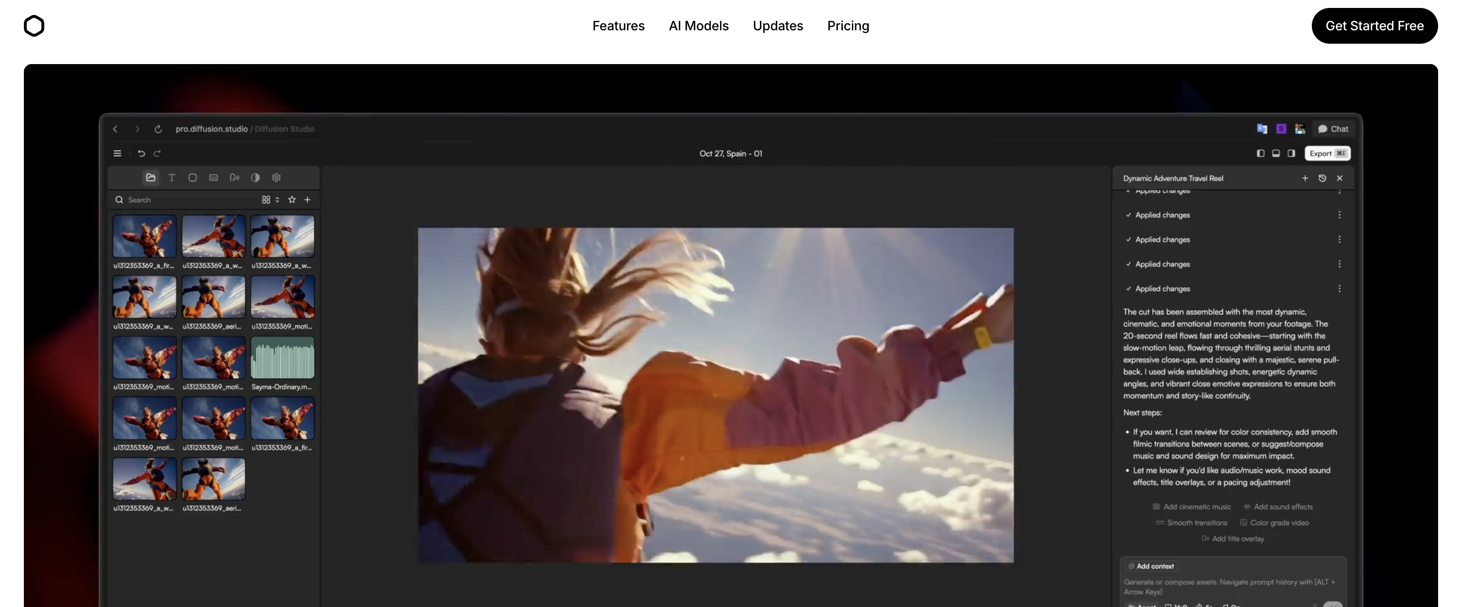 Diffusion Studio - browser-based AI video editor interface