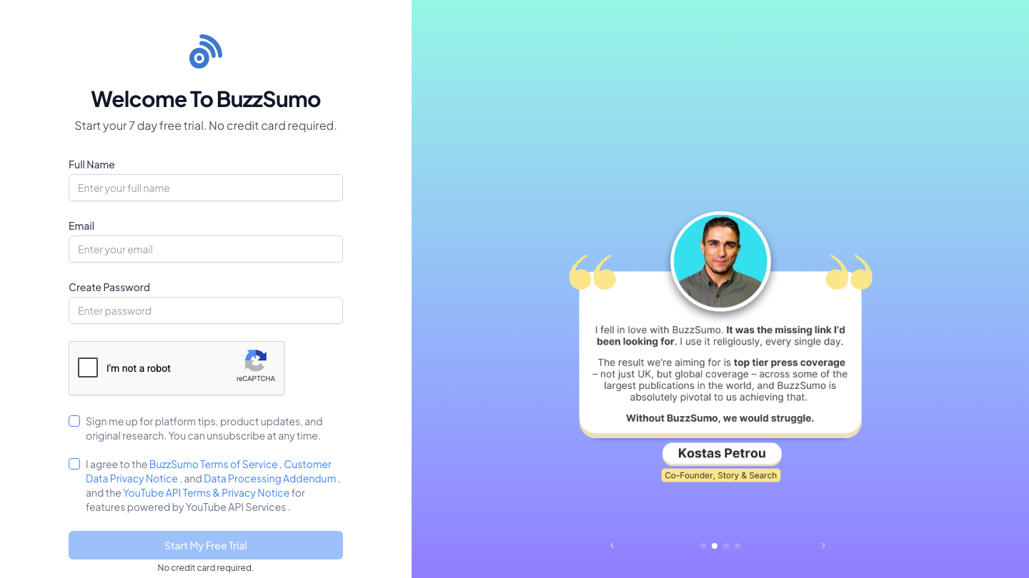 BuzzSumo Trial dashboard screenshot