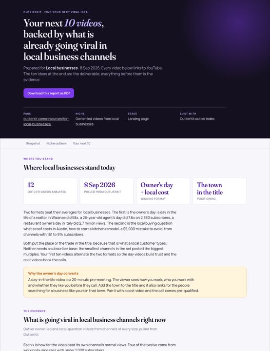 First page of the viral ideas report for local businesses