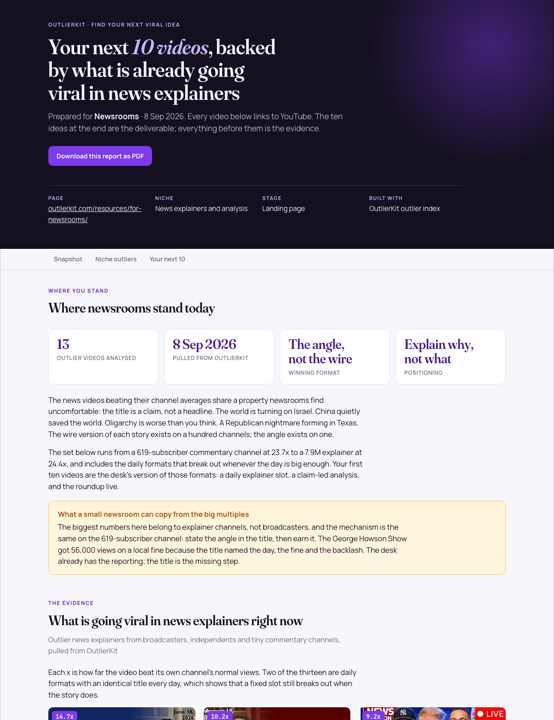 First page of the viral ideas report for newsrooms